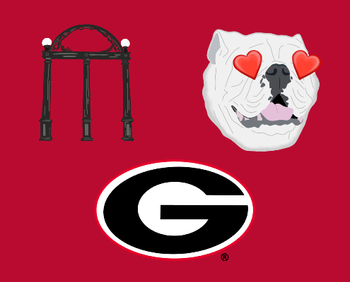 Super G, Heart eyes Uga, and Arch emojis